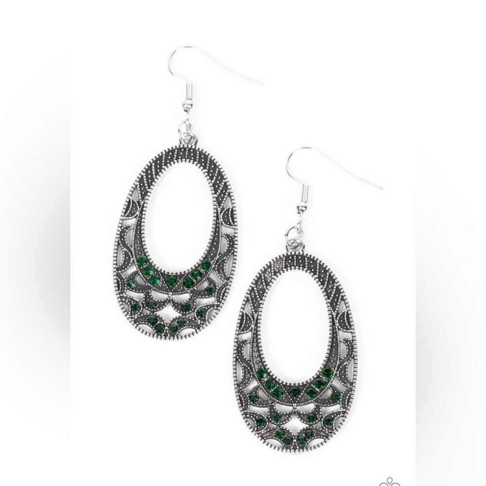 Paparazzi Colorful Moon Child Green Oval Earrings